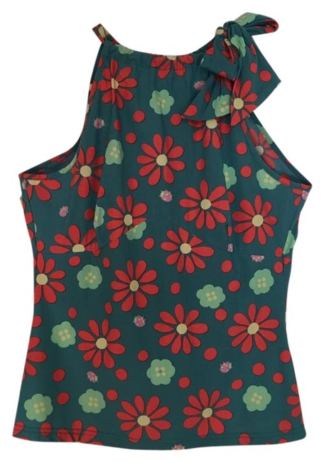 Fendi Blue Flower Print Neck Tie Tank TopCami