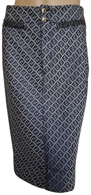 Fendi Blue Grey Navy Zucchino Monogram Skirt