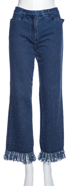 Fendi Blue Medium Wash Embellished Straight Leg Jeans