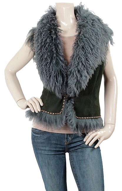 Fendi Blue Petrol Mongolian Shearling trimmed Vest