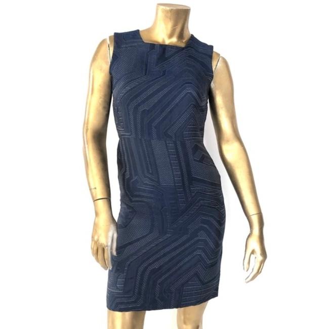 Fendi Blue Silk Textured Sheath Short WorkOffice Dress