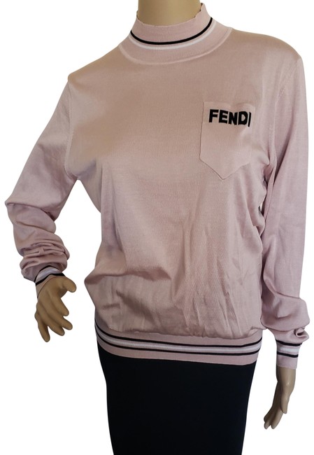 Fendi Blush Pink Logo Printed Semi sheer Silk Beige Sweater