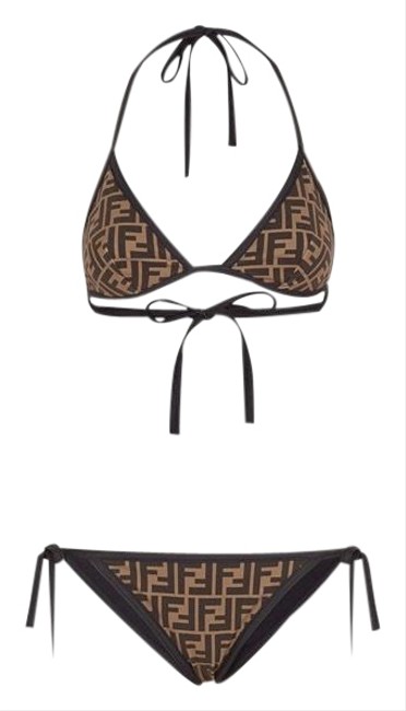 Fendi BrownBlack Logo Bikini Set 