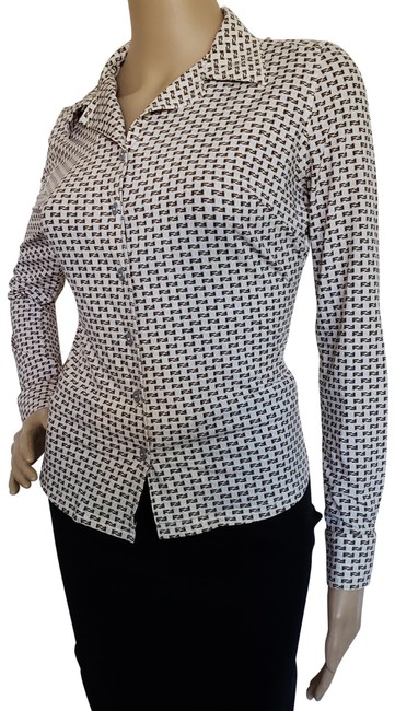Fendi Brown Beige Creme Multicolor Zucca Monogram Print Blouse