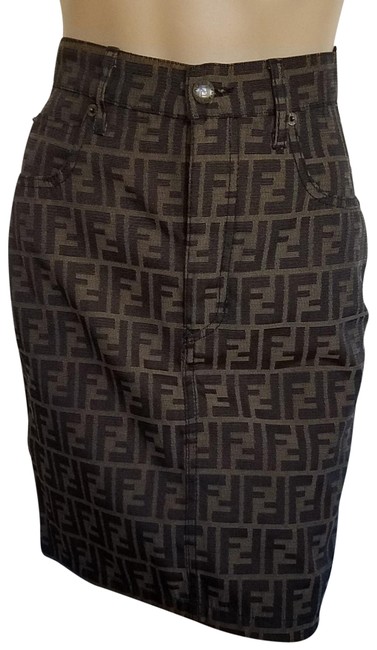 Fendi Brown Black Olive Zucca Monogram Print Skirt