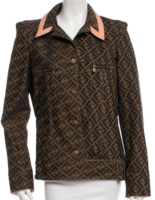 Fendi Brown Black Pink Zucca Print Moto Medium 44 Jacket 