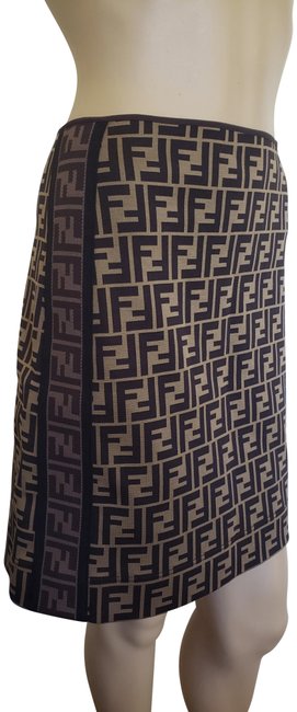 Fendi Brown Black Zucca Ff Monogram Knit Skirt