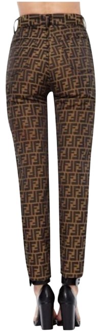 Fendi Brown Black Zucca Monogram High rise Straight Leg Jeans