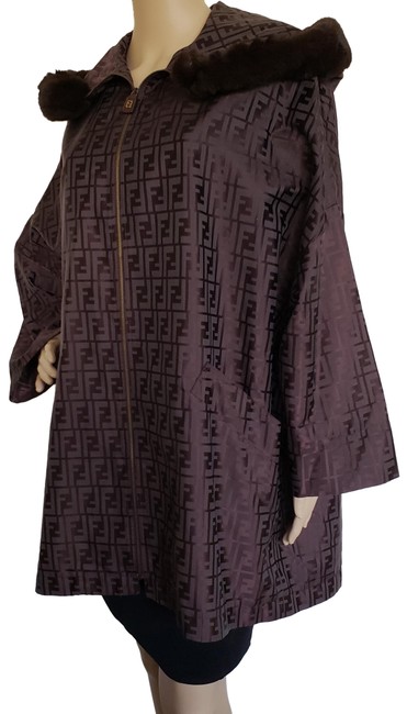 Fendi Brown Black Zucca Monogram Hooded Pattern Jacket Coat