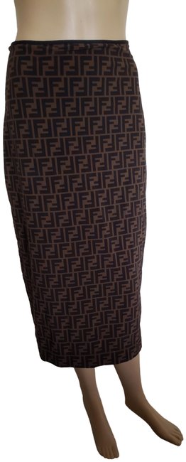 Fendi Brown Black Zucca Monogram Long Pencil Skirt