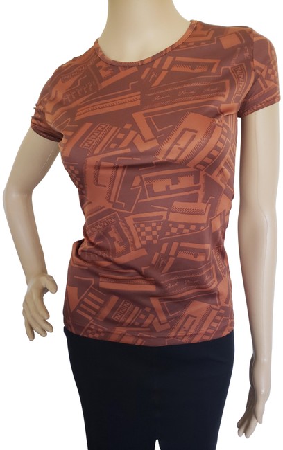 Fendi Brown Cinnamon Metallic Zucca Monogram Sleeve Tee Shirt