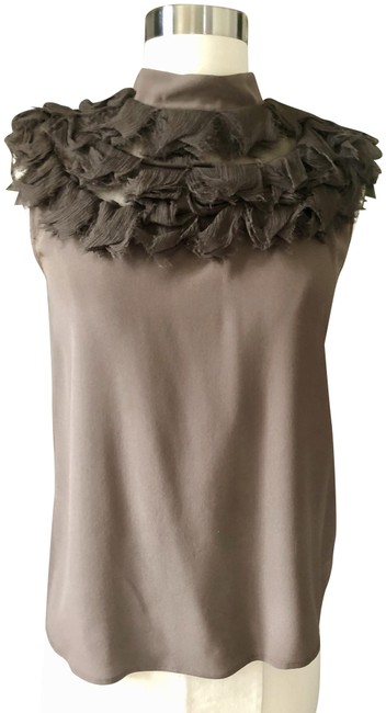 Fendi Brown High Neck Silk Fringe Sleeveless Blouse