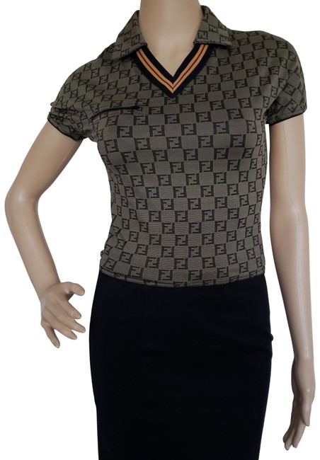 Fendi Brown Multicolor Olive Zucca Print Blouse