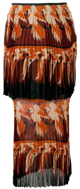 Fendi Brown Red and Orange Silk Parrot Double Skirt