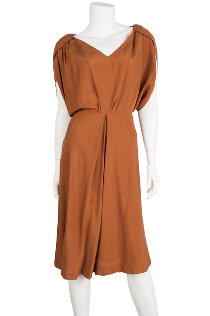 Fendi Brown Rust Silk Midi Mid length Short Casual Dress