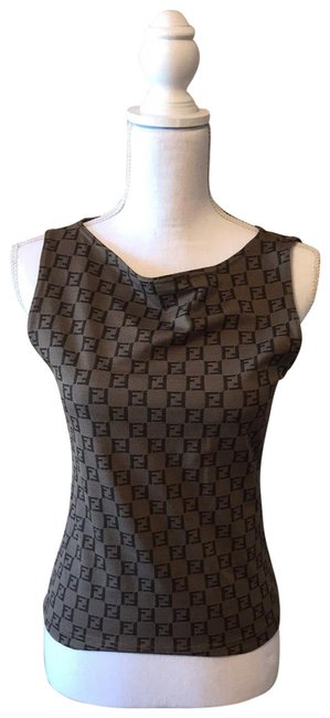 Fendi Brown Vintage Monogram Sleeveless Shirt Blouse 