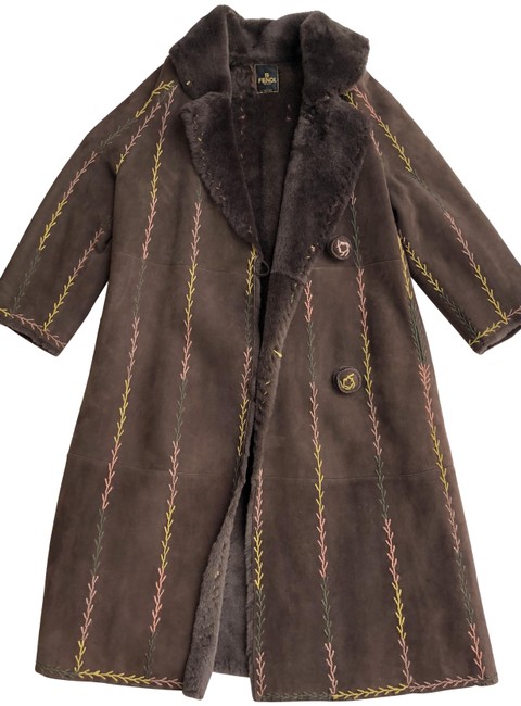 Fendi Brown Vintage Shearling Leather Style 5033Fr Coat