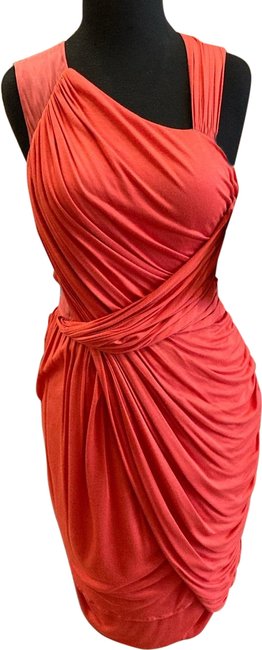 Fendi Coral Draped and Ruched Short Casual Dress