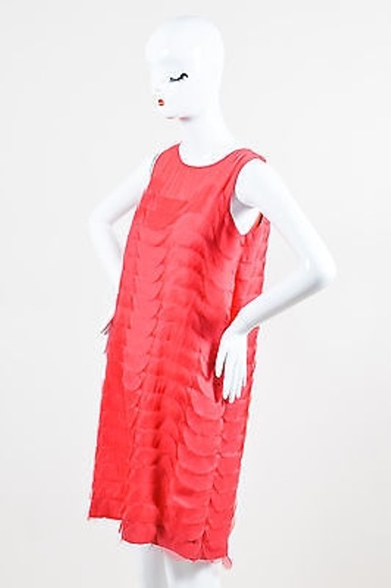 Fendi Coral Pink Chiffon Details Sleeveless Shift Dress