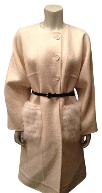 Fendi Cream White W Wool Felt Mink Pockets Jacket W Leather 42 Coat 