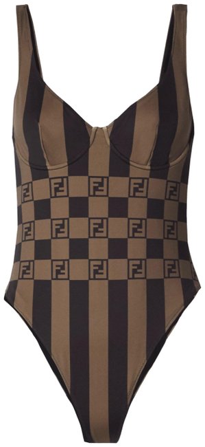 Fendi Ff Logo Stripe Underwire Swimsuit Body One piece Bathing Suit