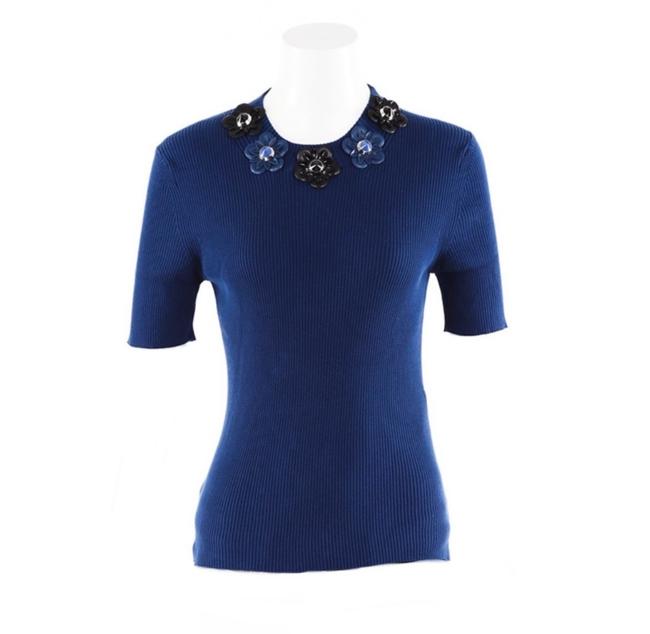 Fendi Flowerland Studded Flower Knit Blue Sweater