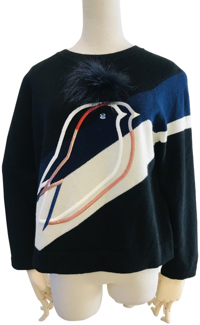 Fendi Fur Monster Bird Applique Cashmere Black Sweater