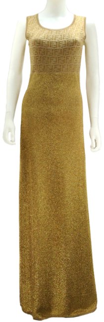 Fendi Gold Knit Monogram 1990s Long Night Out Dress 