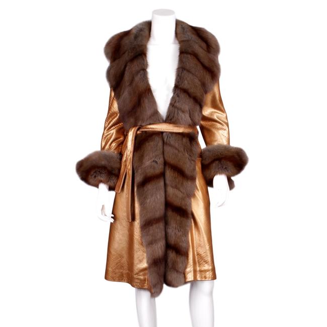 Fendi Gold Vera Pelle Metallic LeatherSable Belted Open Us Coat 