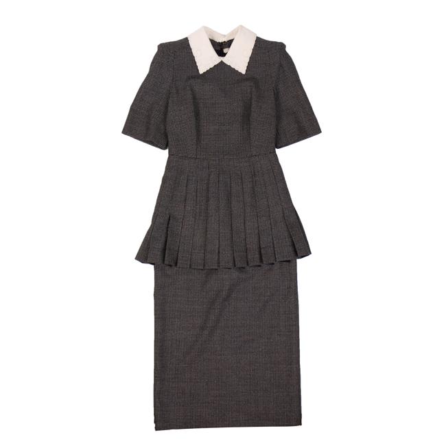 Fendi Gray Micro Check Pleated Midi Mid length Formal Dress