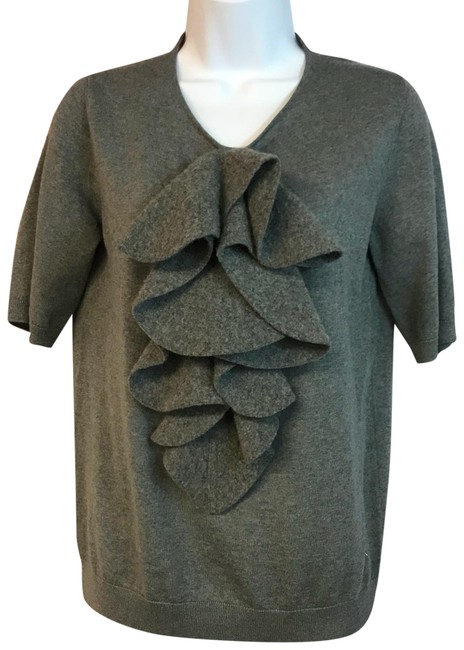 Fendi Gray Ruffled Trim Detail Knit Wool 42 Blouse 