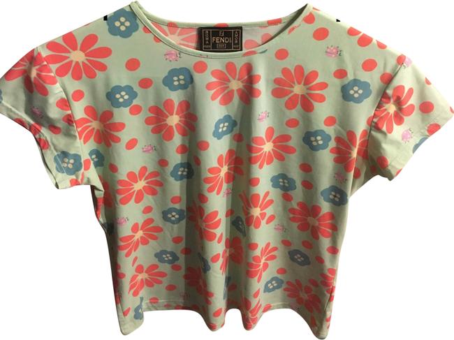Fendi Green Orange Floral Tee Shirt 