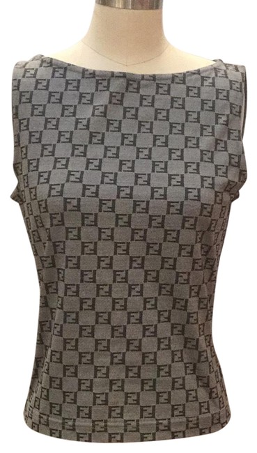 Fendi Grey Black Bateau Neck Tank Tee Shirt 