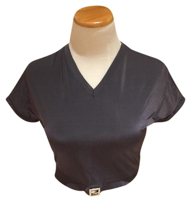 Fendi Grey Crop with Metal Logo Blouse