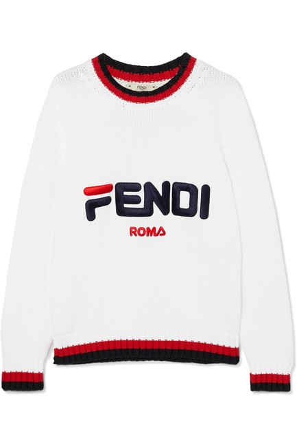 Fendi It 42 Embroidered Striped Cotton Sweater