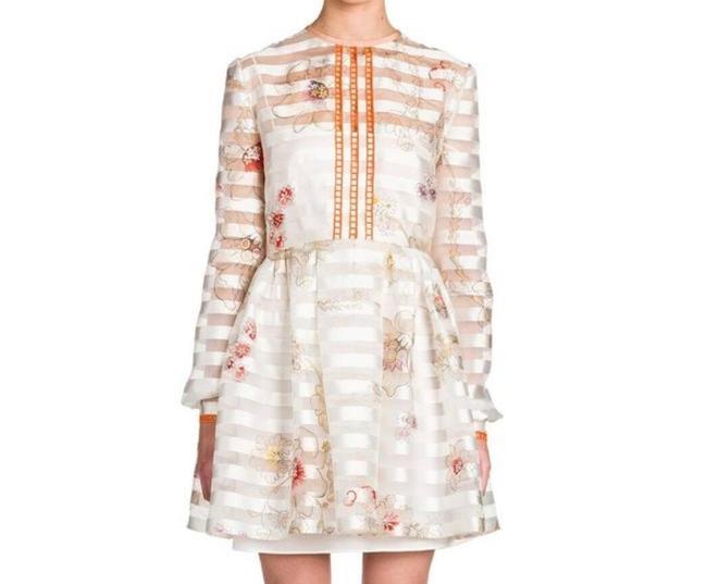 Fendi Ivory Bambolina Stripped Floral Short Casual Dress