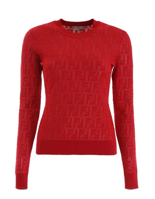 Fendi Jacquard Knit Ff 2it = 6us M slim Fit Red Sweater