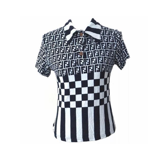 Fendi Light Blue and Black Ff Zucca Tee Shirt