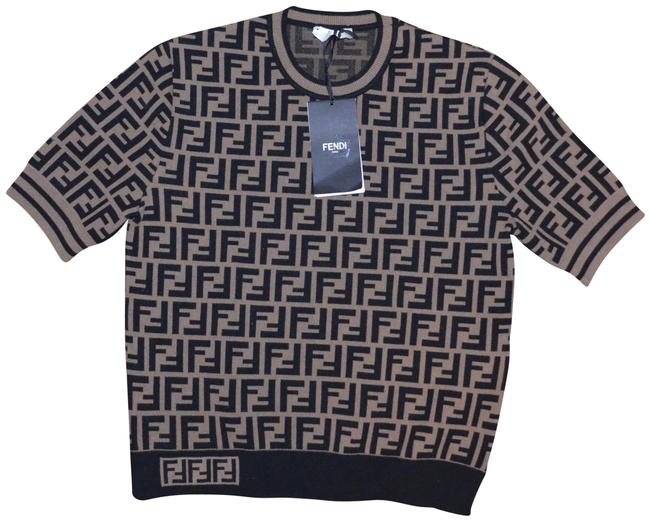 Fendi Logo Jacquard Knit Brown and Black Sweater