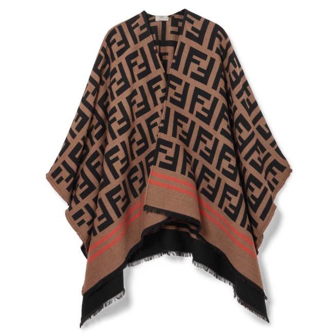 Fendi Logo Jacquard Wool Silk PonchoCape 