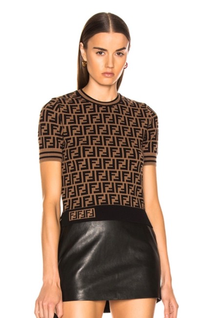 Fendi Logo Print Black and Brown Sweater