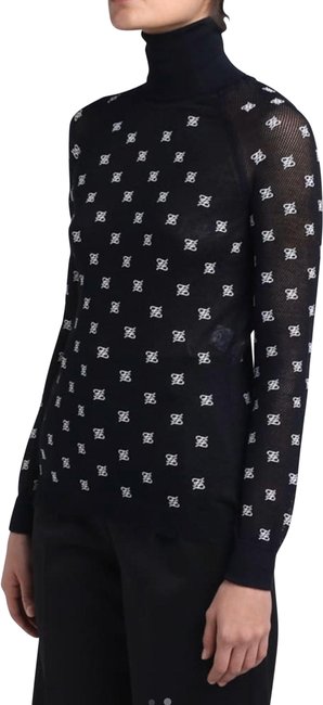 Fendi Long Sleeve Mesh Logo Black Sweater