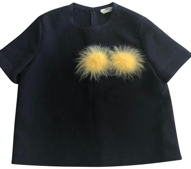 Fendi Monster Yellow FurLeather Black It 42 UsBlouse