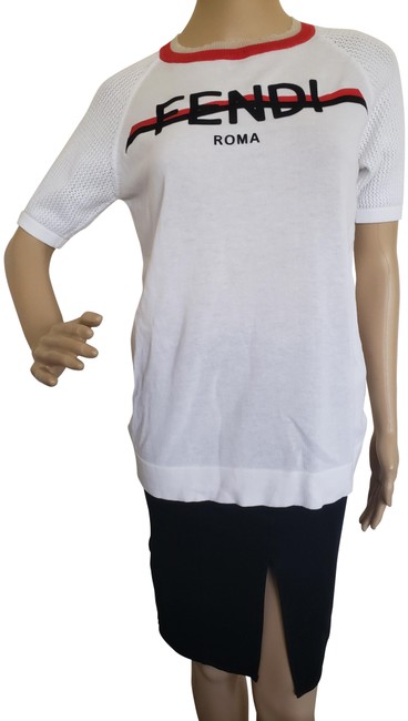 Fendi Multicolor Logo Mania Short Sleeve White Sweater