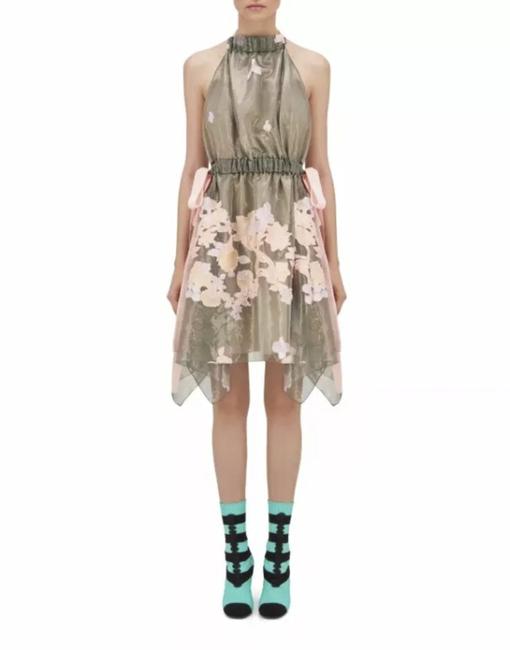 Fendi Multicolored Olive Green and Pink Floral Short Cocktail Dress