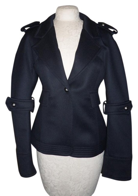 Fendi Navy Blue Fleece Wool Military Style Short Coat 