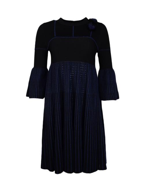 Fendi NavyBlack W Knit W Mink Fur Heart Detail Short Casual Dress