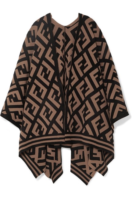 Fendi Neutral Brown Knit PonchoCape 