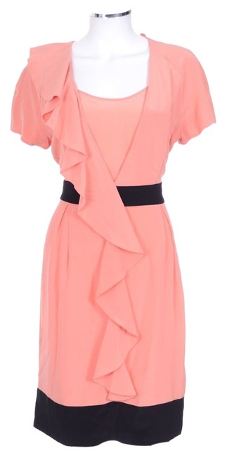 Fendi Pink and Black Draped Cap Sleeve Knee Length Cocktail Dress 
