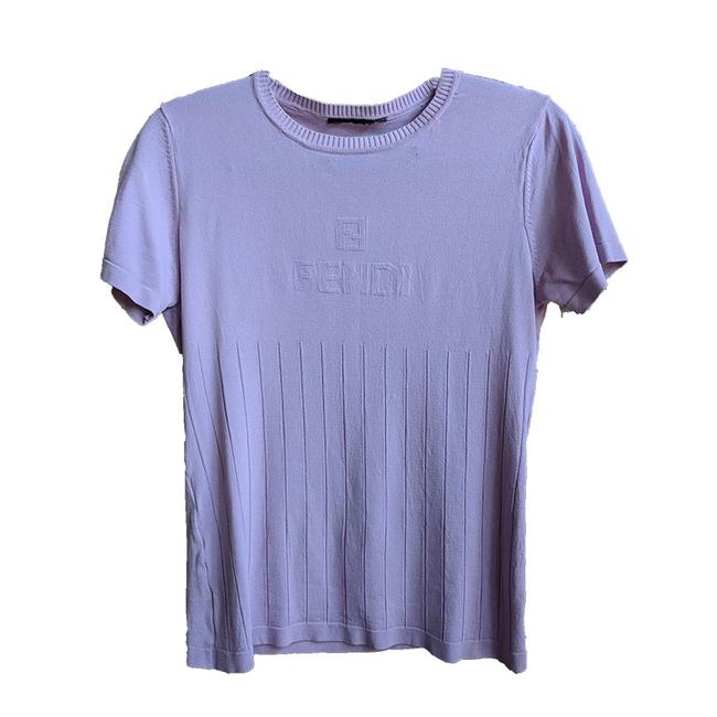 Fendi Pink Embroidered Logo Knit Tee Shirt